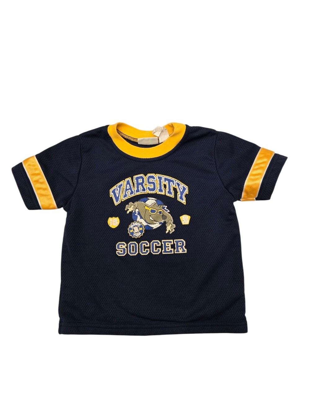 Vintage Y2k Varsity Soccer Navy & Yellow Kids T-Shirt